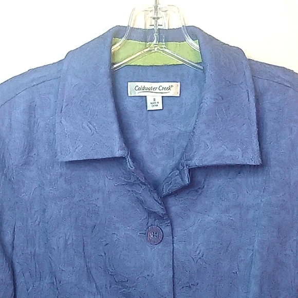 Coldwater Creek button up purple with green blazer rose textured damask size 8 - Picture 2 of 12